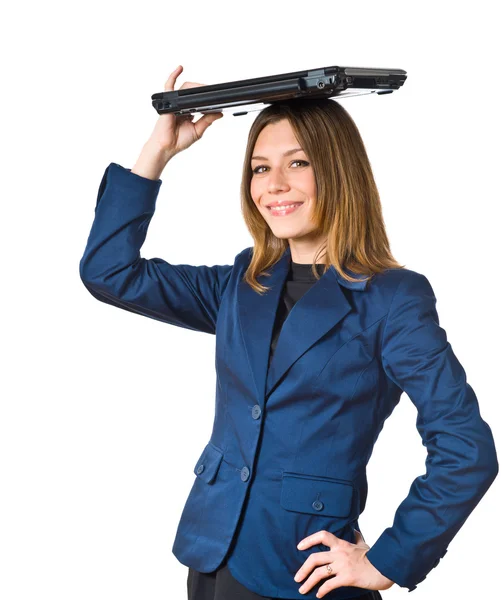 Joven mujer de negocios con portátil — Foto de Stock