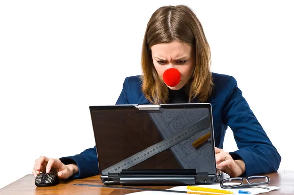 Donna d'affari con naso da clown — Foto Stock