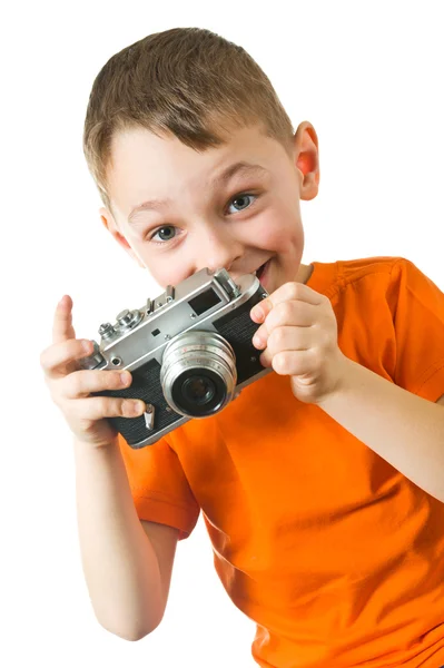 Dítě se snaží střílí fotografie — Stock fotografie