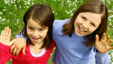 Two sisters waving clipart