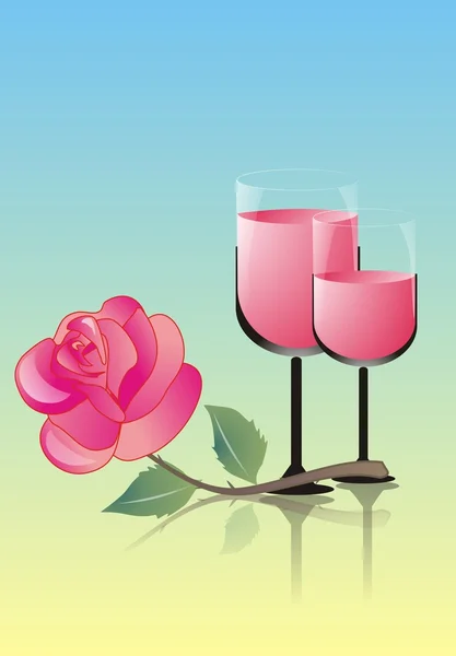 stock vector Two glasses of wine and rose