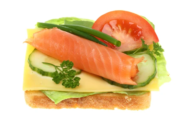 Toasts with salmon vegetables. — Stock Photo, Image
