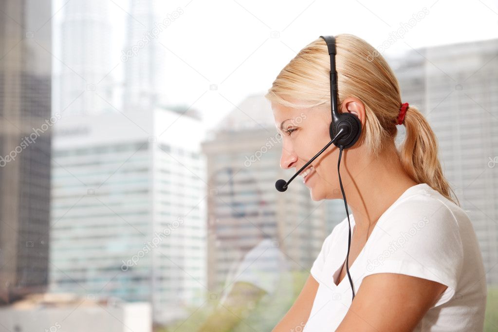 Portrait woman with headset