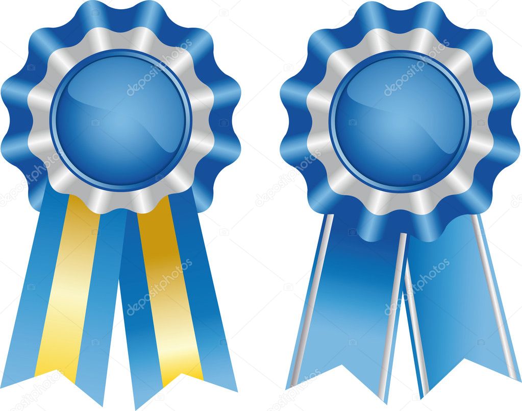 Two blue award ribbons