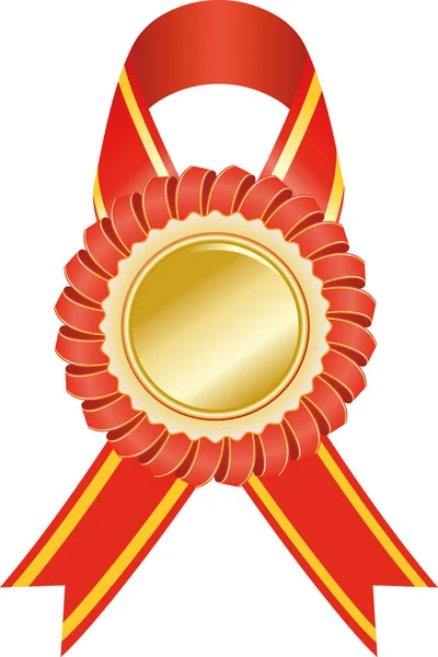 Gold medal with red ribbon — Stock Vector