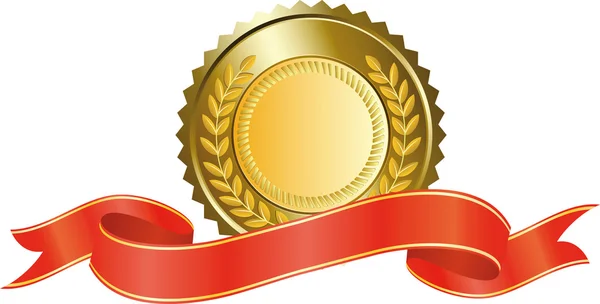 Gold medal and red ribbon — Stock Vector