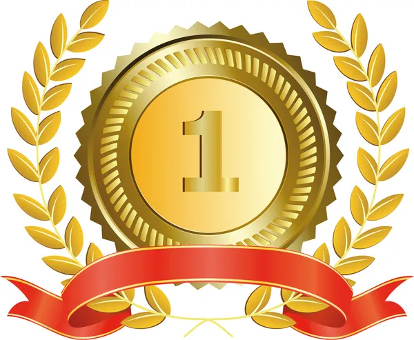 Médaille d'or et couronne de laurier — Image vectorielle