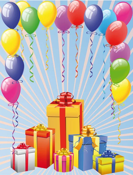Ballon et boîtes-cadeaux — Image vectorielle