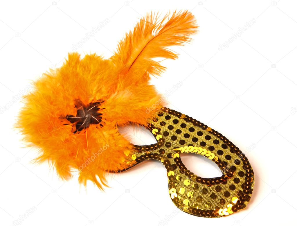 Orange Feather Venetian Mask