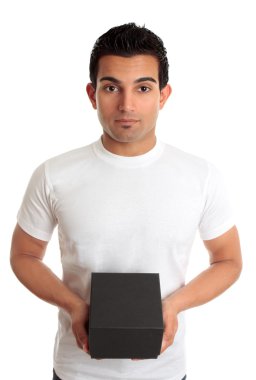 Man holding box product or gift clipart