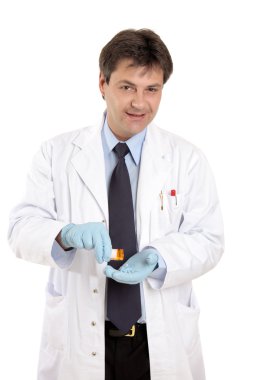 Doctor or vet with prescrption medicine clipart