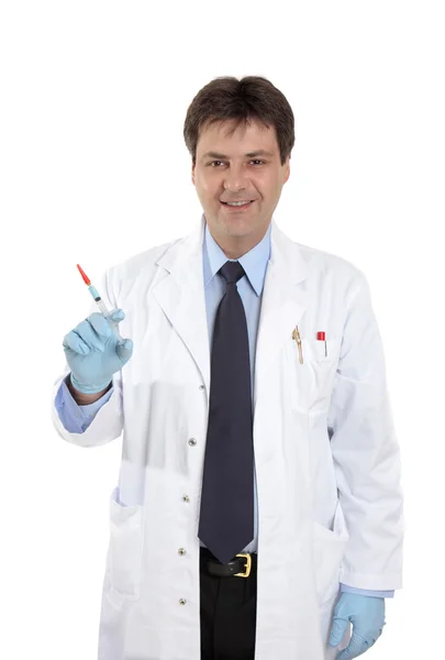 Médico com dose de medicamento em seringa — Fotografia de Stock