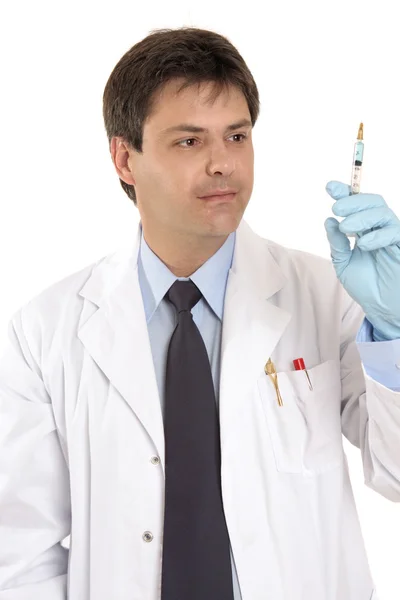 Médico com agulha de seringa — Fotografia de Stock