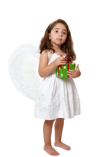 Angel criança segurando um presente — Fotografia de Stock