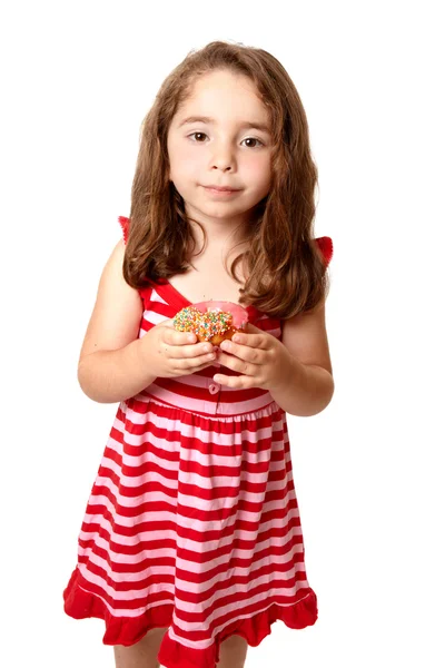 Mooi meisje met zoete donut — Stockfoto