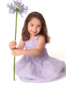 Pretty girl holding flower clipart