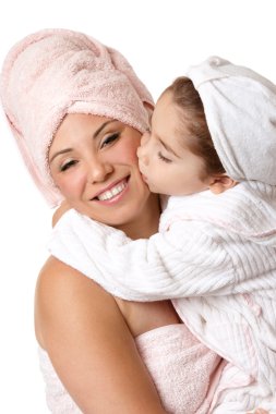 Mother daughter at bathtime clipart