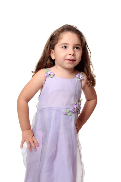 Vacker liten flicka i söt klänning — Stockfoto