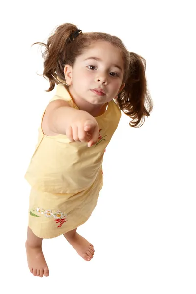 Young little girl pointing finger — Stock Photo, Image