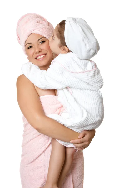 엄마와 아이가 목욕 푸터 바 브 — 스톡 사진