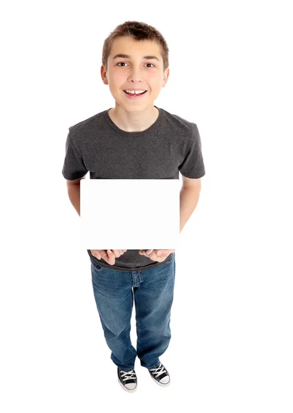 Мальчик держит знак — стоковое фото