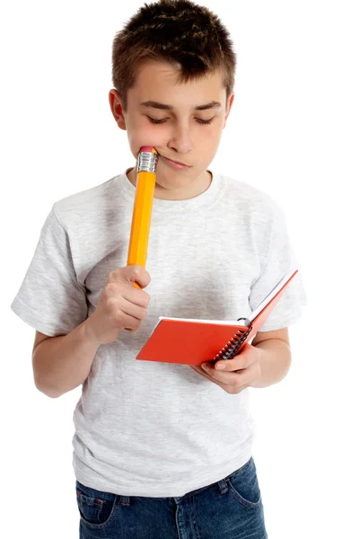 Ребенок с ноутбуком и карандашом — стоковое фото