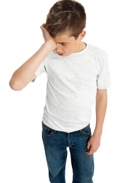 Erkek çocuk sinirli stresli veya yorgun — Stok fotoğraf