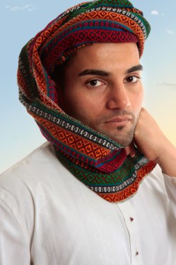 Arab Man in traditional turban keffiyeh clipart