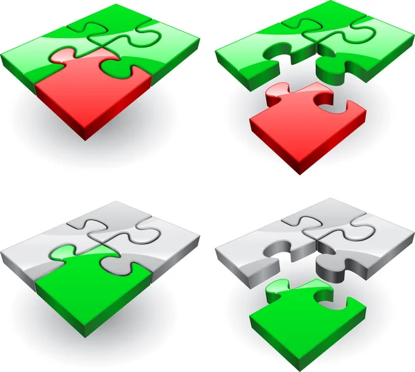 Puzzle verde, rosso e grigio — Vettoriale Stock