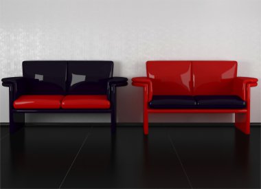 Two modern violet and red sofas clipart