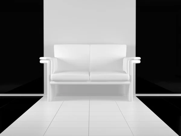 A fekete-fehér szobában fehér klasszikus kanapé — Stock Fotó