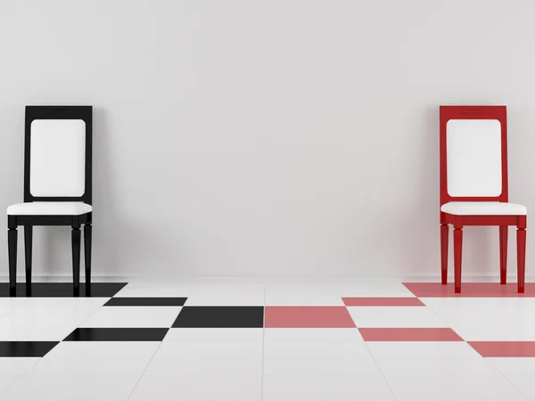 Zwei schwarze und rote klassische Stühle im Innenraum — Stockfoto