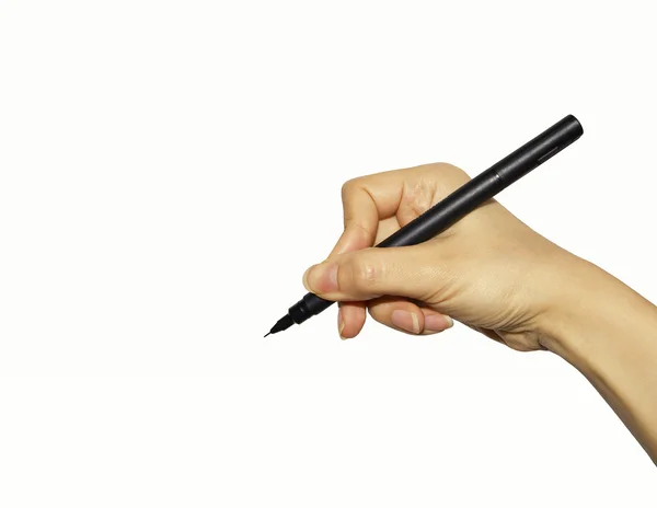 Hand mit Stift isoliert auf weiß — Stockfoto