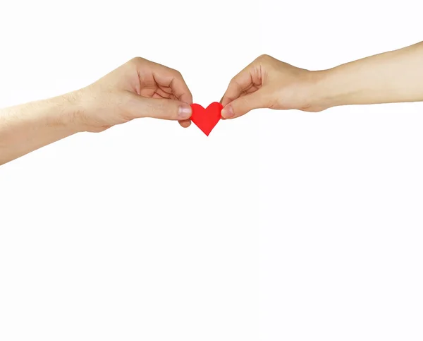 女性和男人的手，用红色的心 — 图库照片