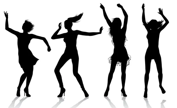Dans eden kız silhouettes — Stok Vektör