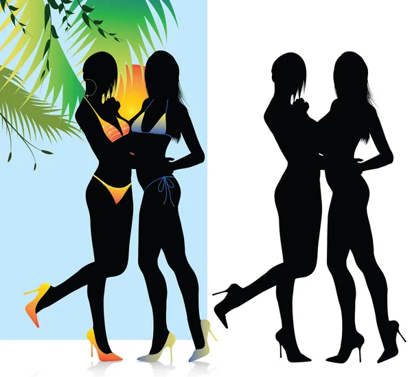 Güzel bikini girls siluet — Stok Vektör