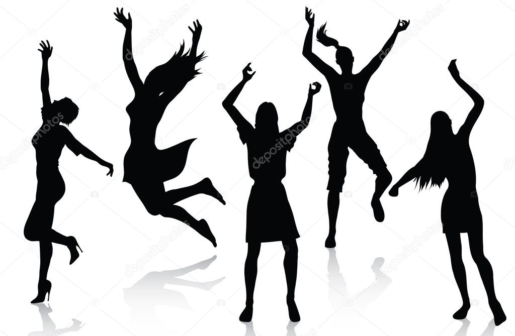 Happy active women silhouettes