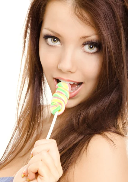 Леденец девушка сладкие конфеты изолированные — стоковое фото