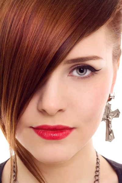 Bela ruiva mulher close up estilo retrato — Fotografia de Stock