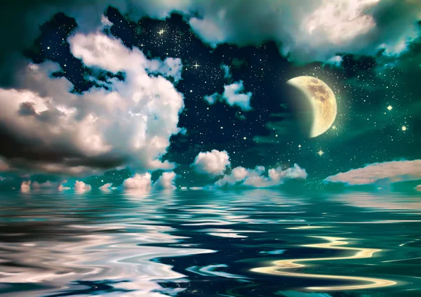 Prachtig maanlicht in Oceaan bij nacht — Stockfoto