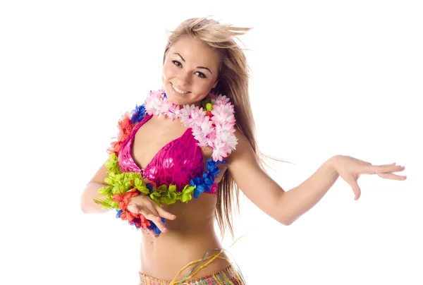 Pretty dance girl in hawaiian costume isolated — Stock Photo, Image