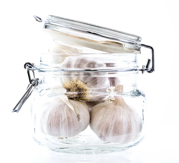 White Garlic in a Jar — Stock Photo, Image
