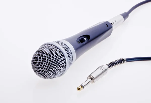 Black microphone with jack plug — Stock Photo, Image