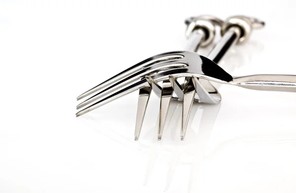 Zilver metalen vorken op wit — Stockfoto