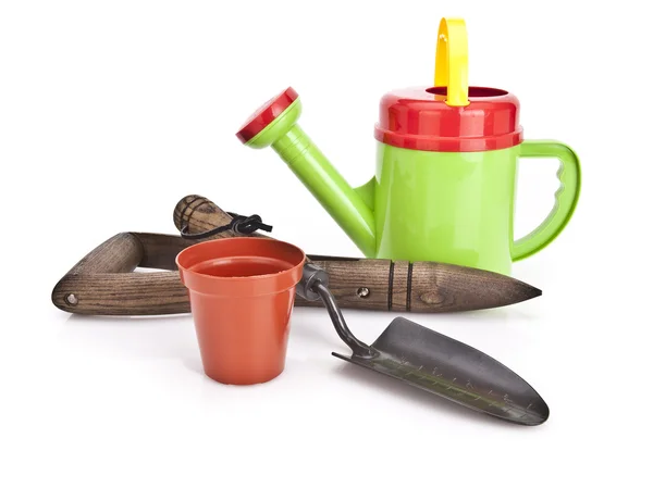 Rega pode e ferramentas de jardinagem — Fotografia de Stock