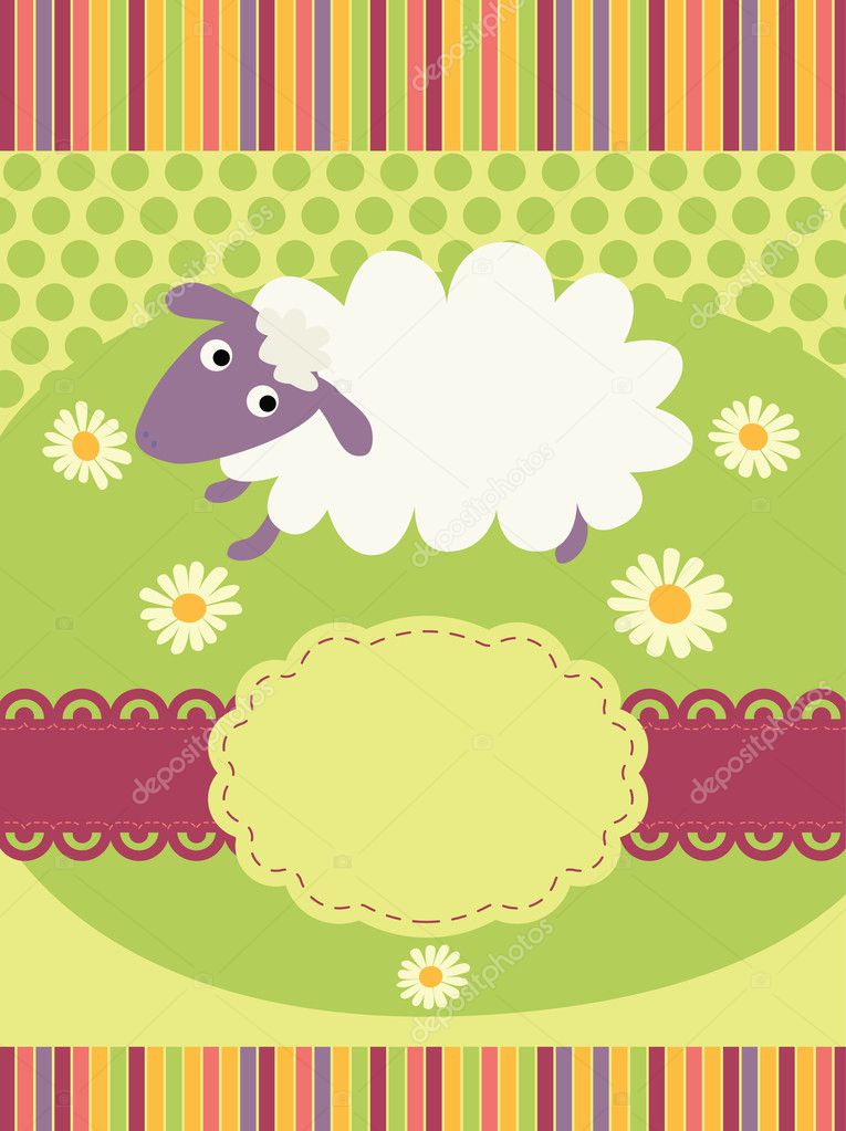 Invitation card with a cute sheep
