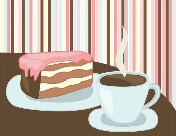 一杯咖啡和蛋糕 — 图库矢量图片