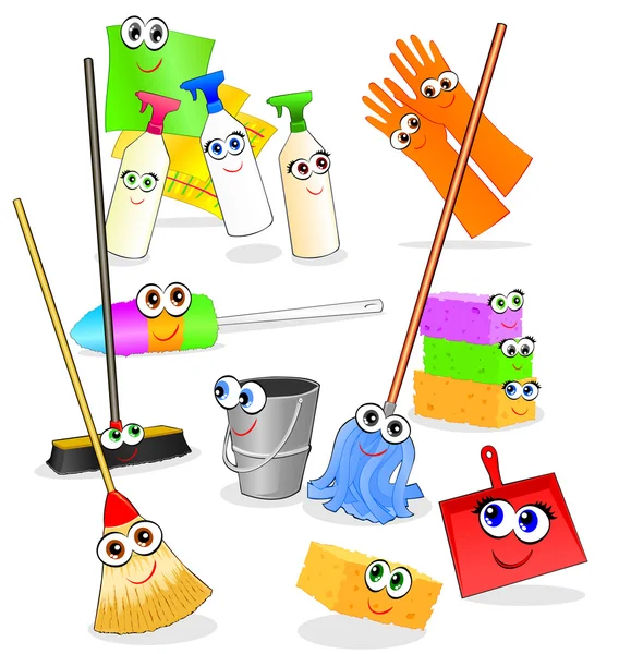Herramientas y accesorios para la limpieza — Vector de stock