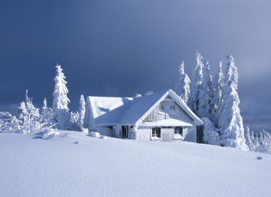 Cottage in winter clipart