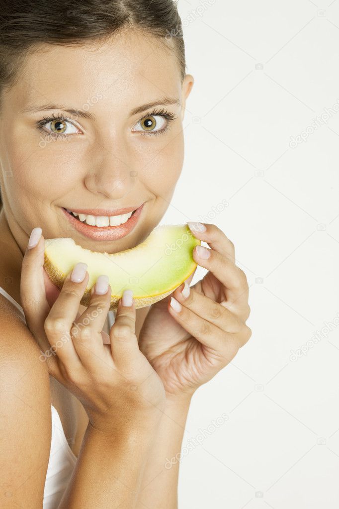 Woman with melon